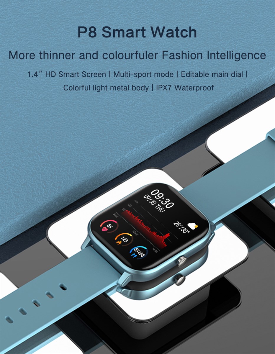 2021 Hot Sale 14 Inch TFT Color Screen 240240 Fitness Tracker Blood Pressure Women P8 Smart Watch