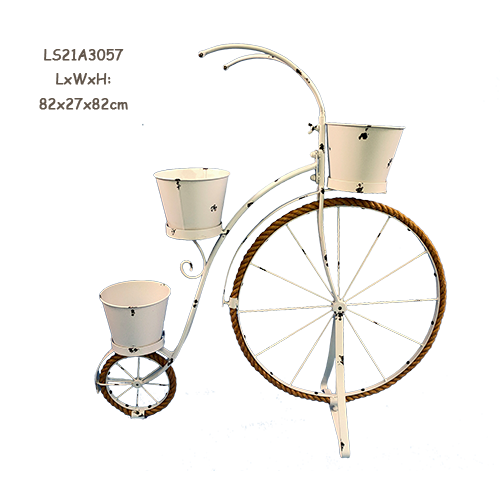 Wrought Iron Craft Bicycle Planter Stand with 3 Tiers Metal Flower Pots