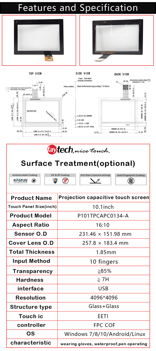 101inchprojection capacitive touch screen CTP GG 10 refers to touch function