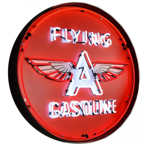 Flying A Gasoline Metal Can Neon Sign