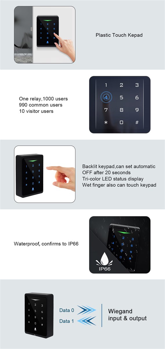 Secukey High Quality Economic Touch Keypad CH1 IP66 Touch keypad EM Card Smart Access Control System