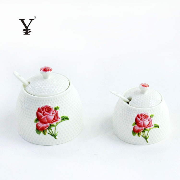 7pc Storage Pots White Porcelain Rose Decoration Canister Set With Holder Ceramic Tea Coffee Sugar Pots