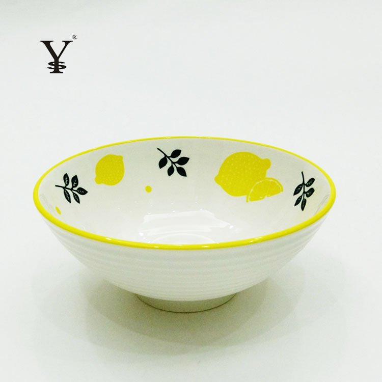 Porcelain Big Bowl Ramen 8 inch Colouredglaze and Underglaze Strawberry Lemon