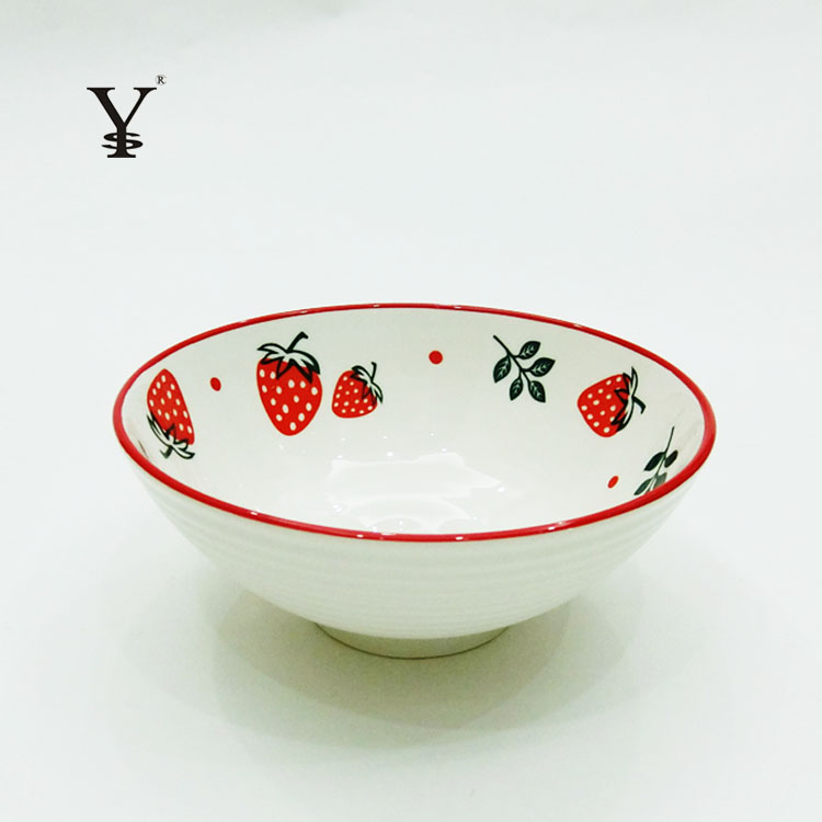 Porcelain Big Bowl Ramen 8 inch Colouredglaze and Underglaze Strawberry Lemon