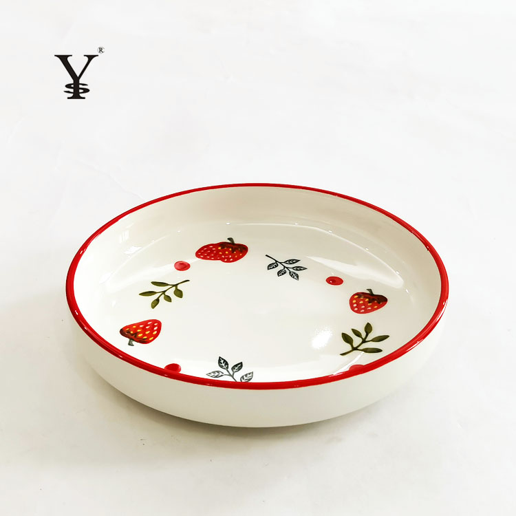 Porcelain Deep Plate Rice Soup Plate 8 inch Underglaze Strawberry Lemon Orange