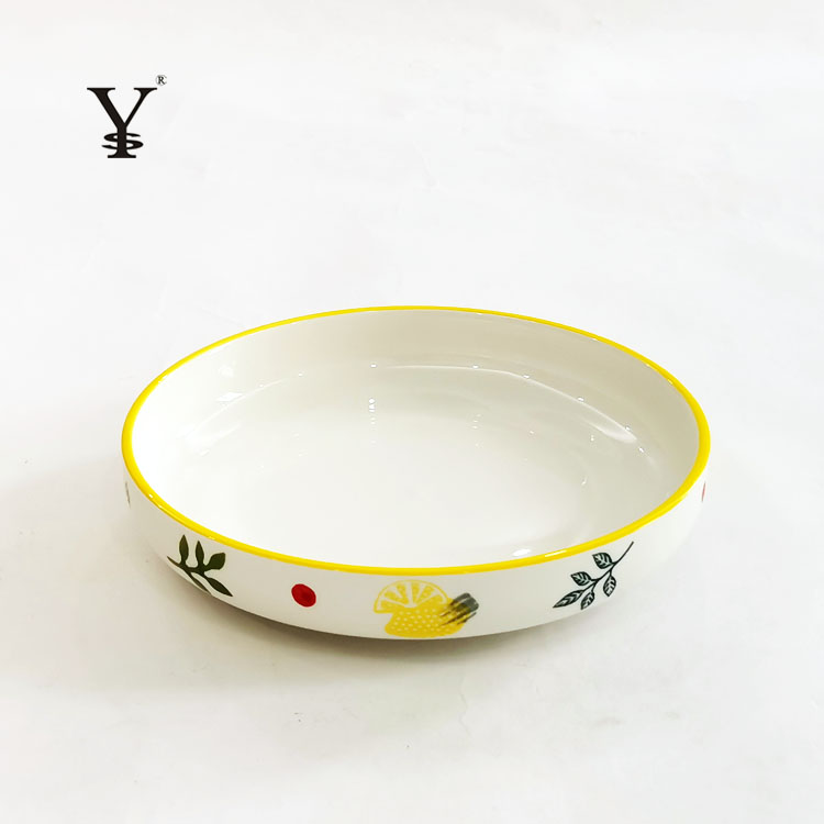 Porcelain Deep Plate Rice Soup Plate 8 inch Underglaze Strawberry Lemon Orange