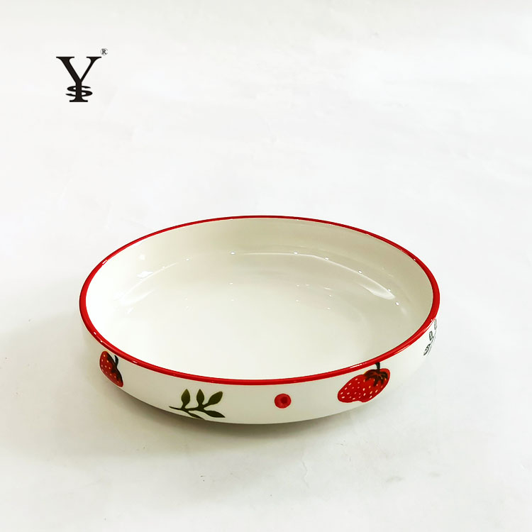 Porcelain Deep Plate Rice Soup Plate 8 inch Underglaze Strawberry Lemon Orange