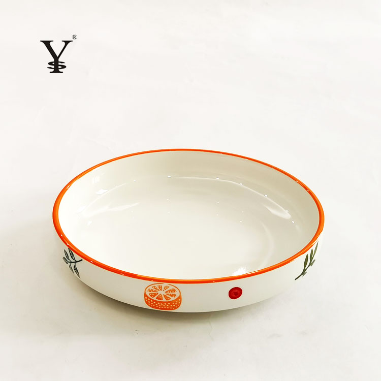 Porcelain Deep Plate Rice Soup Plate 8 inch Underglaze Strawberry Lemon Orange