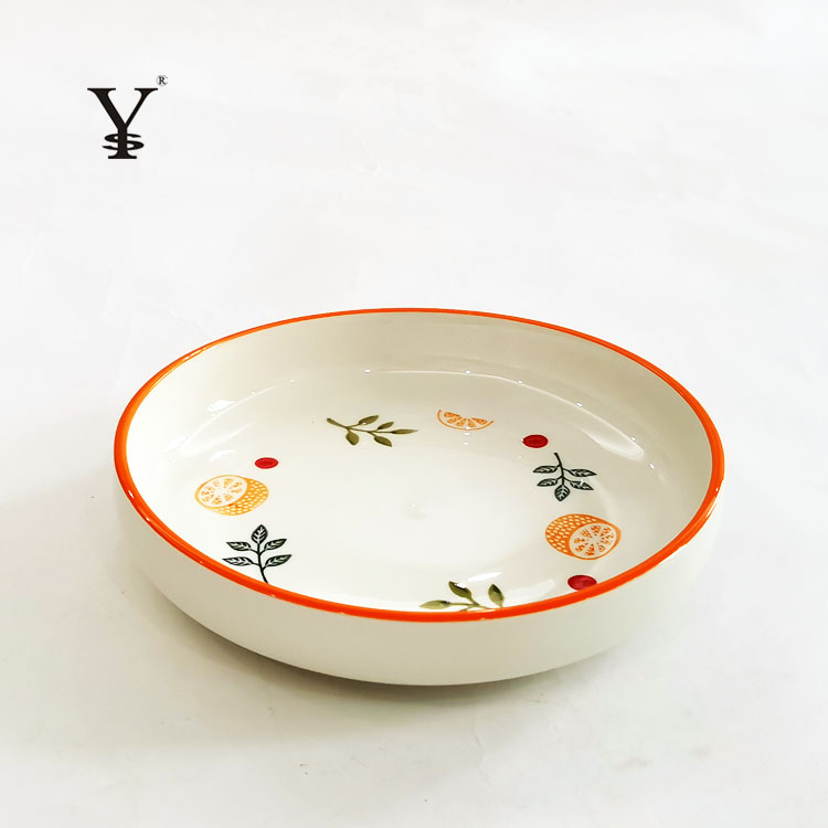 Porcelain Deep Plate Rice Soup Plate 8 inch Underglaze Strawberry Lemon Orange