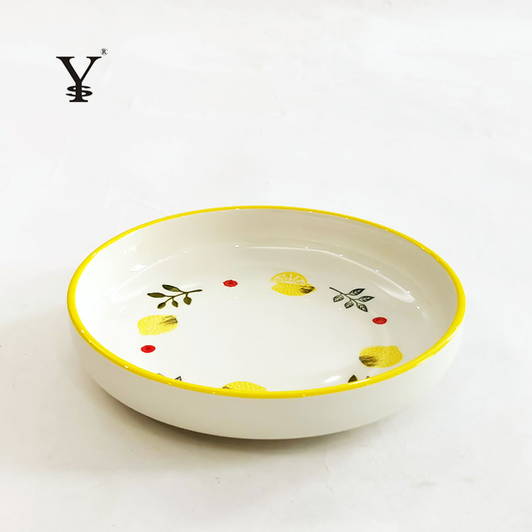 Porcelain Deep Plate Rice Soup Plate 8 inch Underglaze Strawberry Lemon Orange