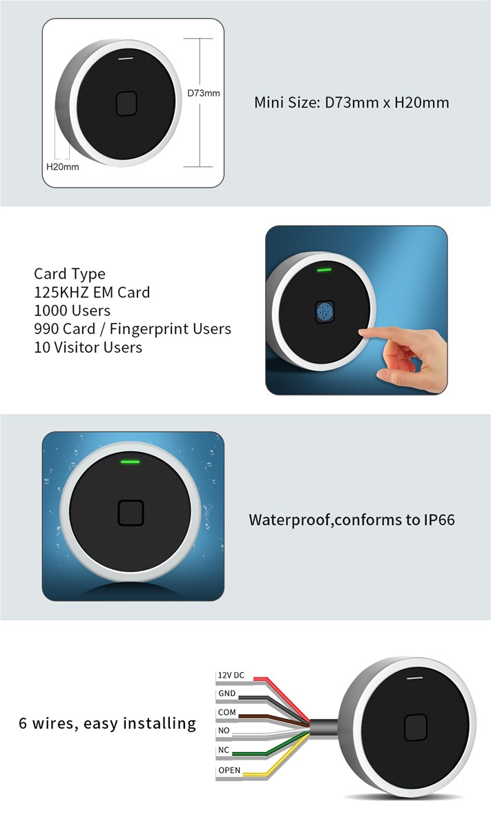 Security System Door Lock SF7 Waterproof Fingerprint 125 Khz Card Reader Outdoor access control RFID Reader