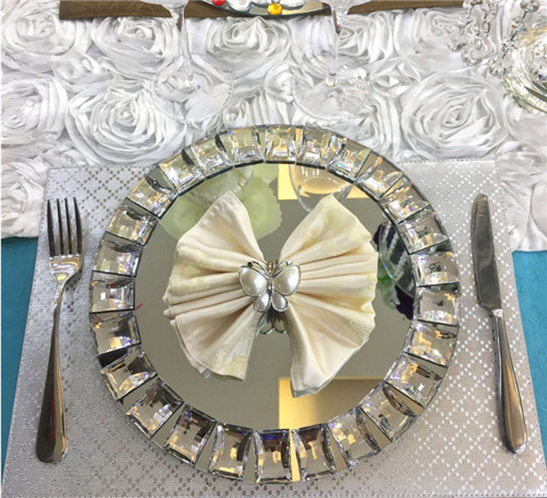 Wholesale Crystal Diamond Wedding Glass Mirrored Charger Plate