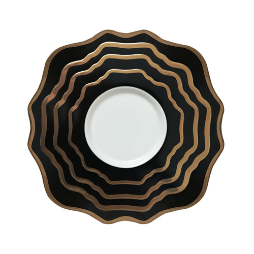 Black Sunflower Ceramic Plate Set with Gold Rim for Wedding Table Decoration