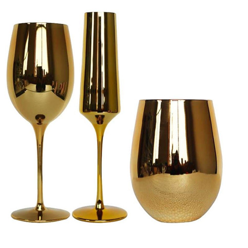 Luxury Gold Plated Champagne Reusable Wine and Water Glass Set for Wedding