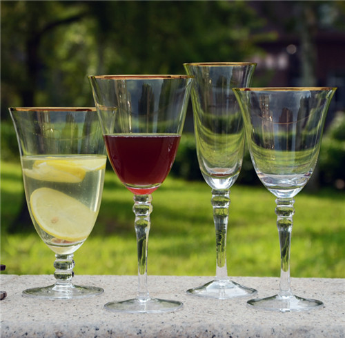 Wholesale Hand Blown Crystal Beads Stem Gold Rimmed Red Wine Glass