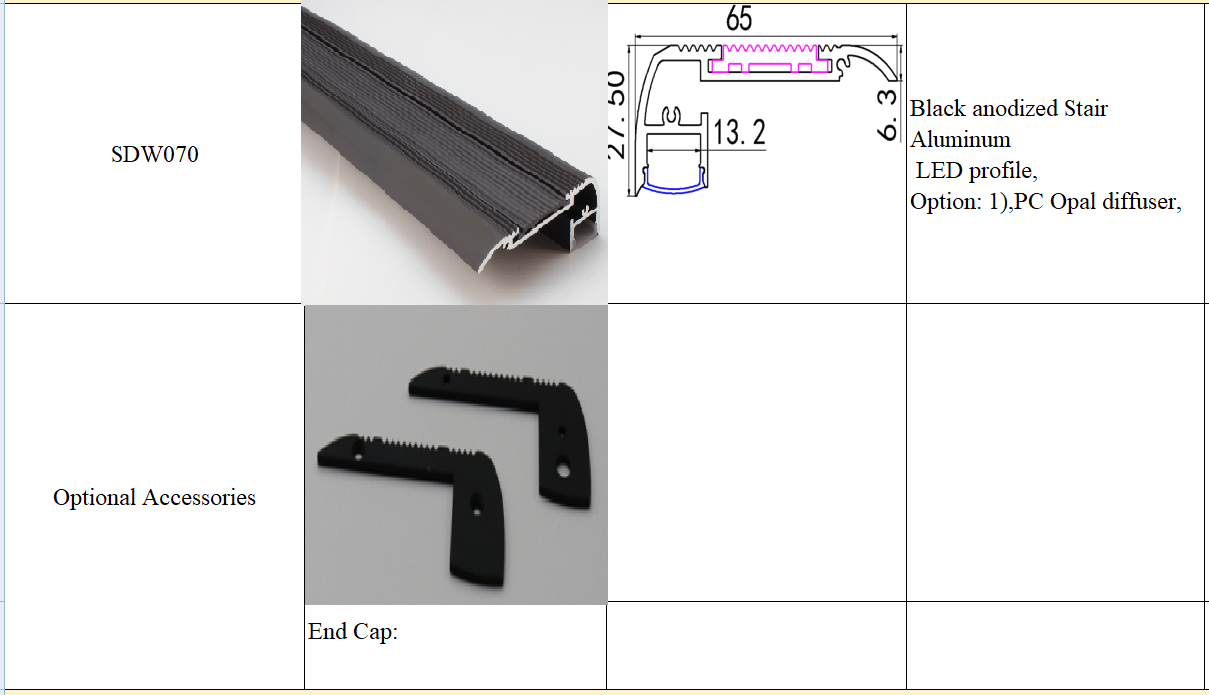 cinema stair led profile Black aluminum profile stair nosing light down for led strip