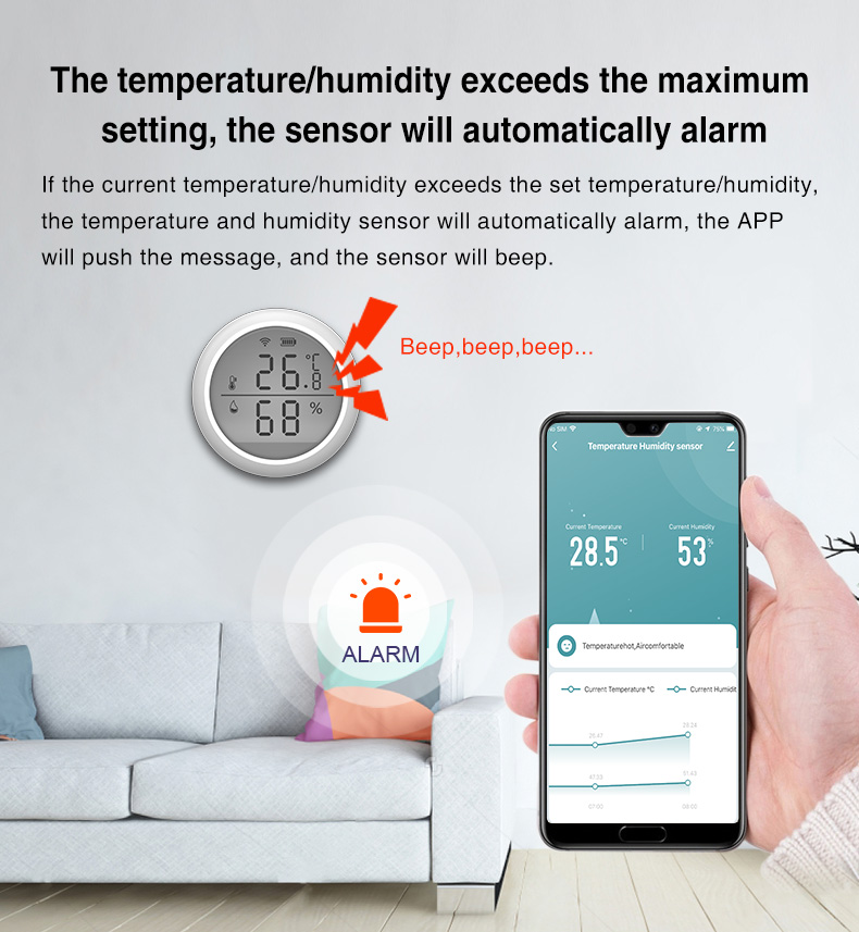 WiFi LCD Sreen Temperature Humidity Alarm Detector