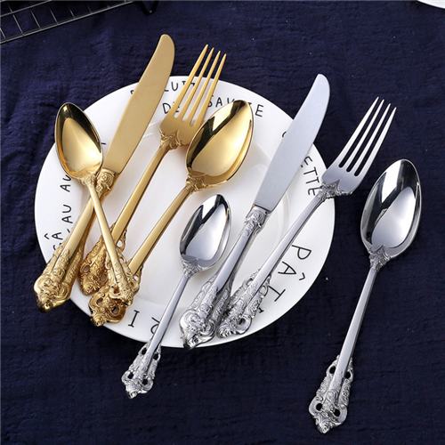 Stainless Steel Palace Style Luxury Gold and Silver Flatware Cutlery serving set