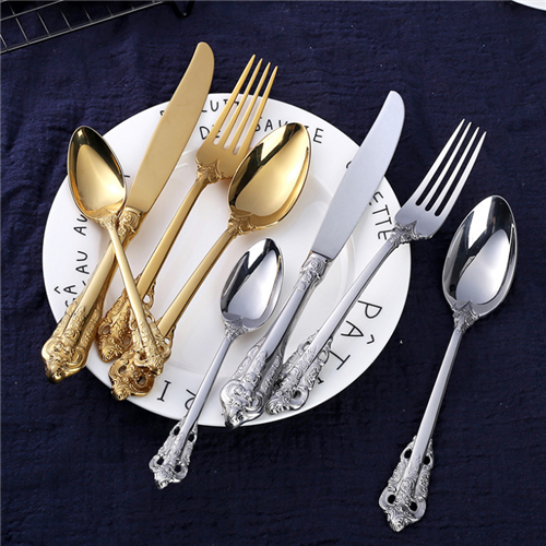 Stainless Steel Palace Style Luxury Gold & Silver Flatware Cutlery Serving Set