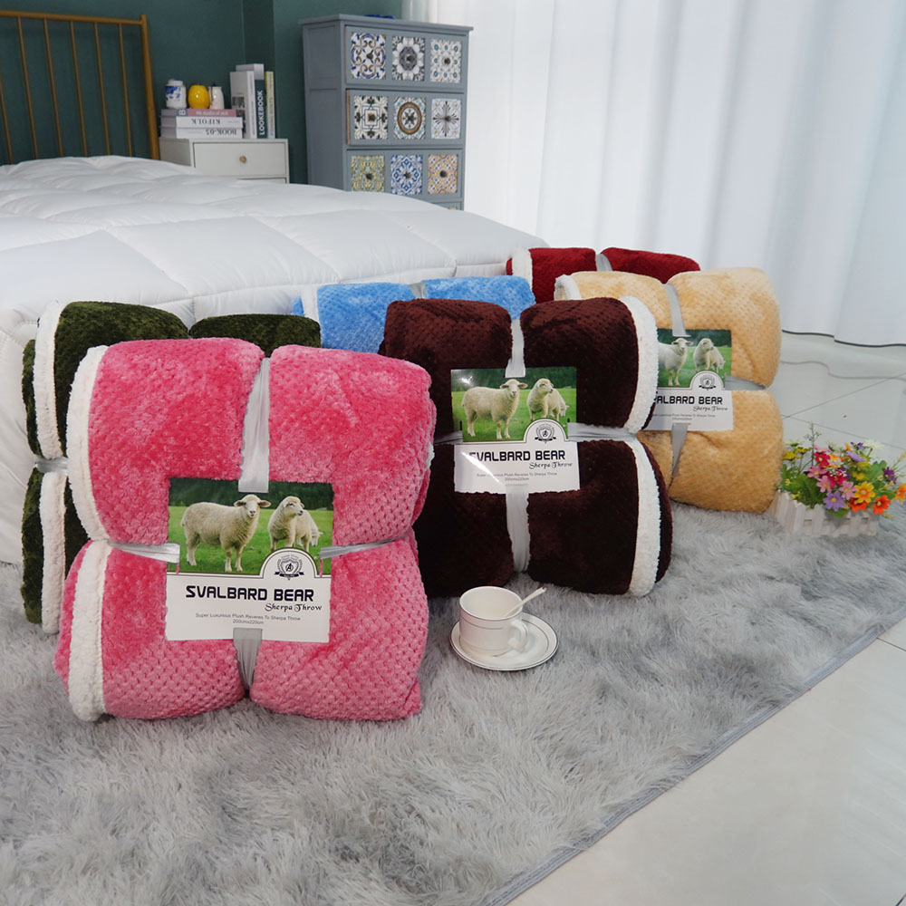 100polyester wholesale solid flannel luxury lavish home throw blanket double layer sherpa