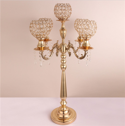 Factory Hot Selling 5 Arms Iron Metal Candle Holder Vase for Wedding Table Decoration