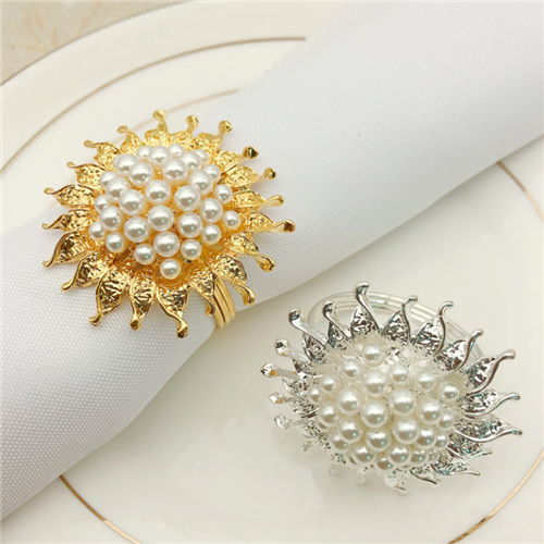 Rhinestone Crystal Gold Flower Napkin Ring Wholesale for Hotel