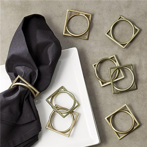 Simple Antique Gold Napkin Ring with Square and Round Unique Shape