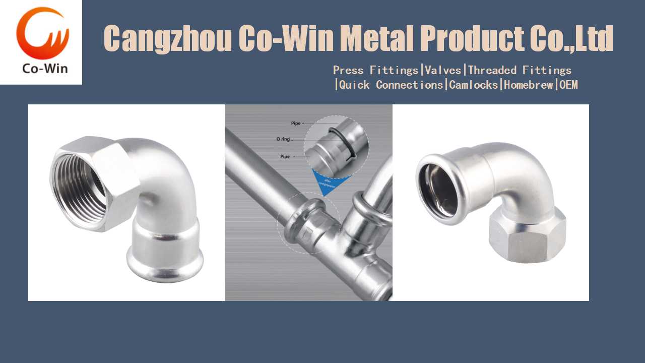 STAINLESS STEEL PRESS FITTING 90 DEGREE FEMALE THREADED ELBOW