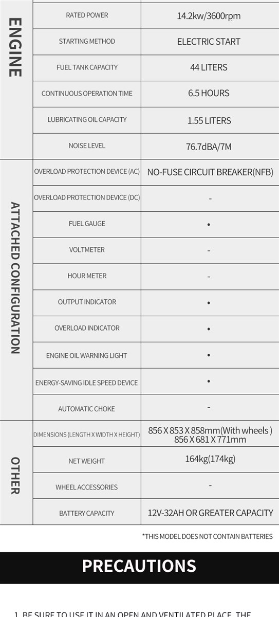 Gasoline generator set EF14000E rated power 10KW