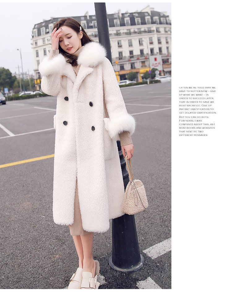 Sheep Shearling Coat Women Long Winter New Real Fox Fur Sheepskin Fur Integrated Lamb Wool Plush Coat