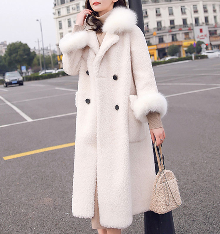 Sheep Shearling Coat Women Long Winter New Real Fox Fur Sheepskin Fur Integrated Lamb Wool Plush Coat