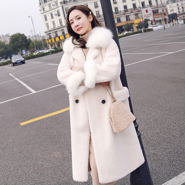 Sheep Shearling Coat Women Long Winter New Real Fox Fur Sheepskin Fur Integrated Lamb Wool Plush Coat