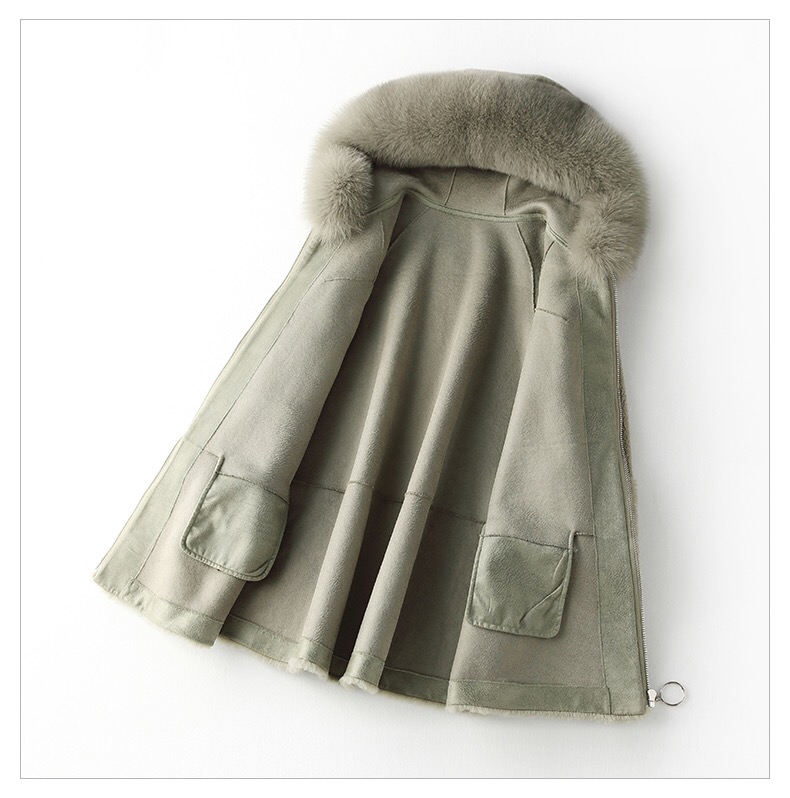 Winter Fox Fur Collar Plush Wool Overcoats Female Thick Plus Size Outfit Warm Fur Hooded Ladies Jacket Winter
