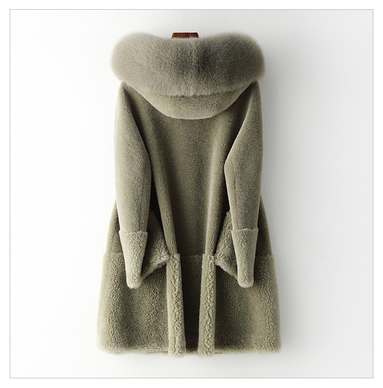 Winter Fox Fur Collar Plush Wool Overcoats Female Thick Plus Size Outfit Warm Fur Hooded Ladies Jacket Winter