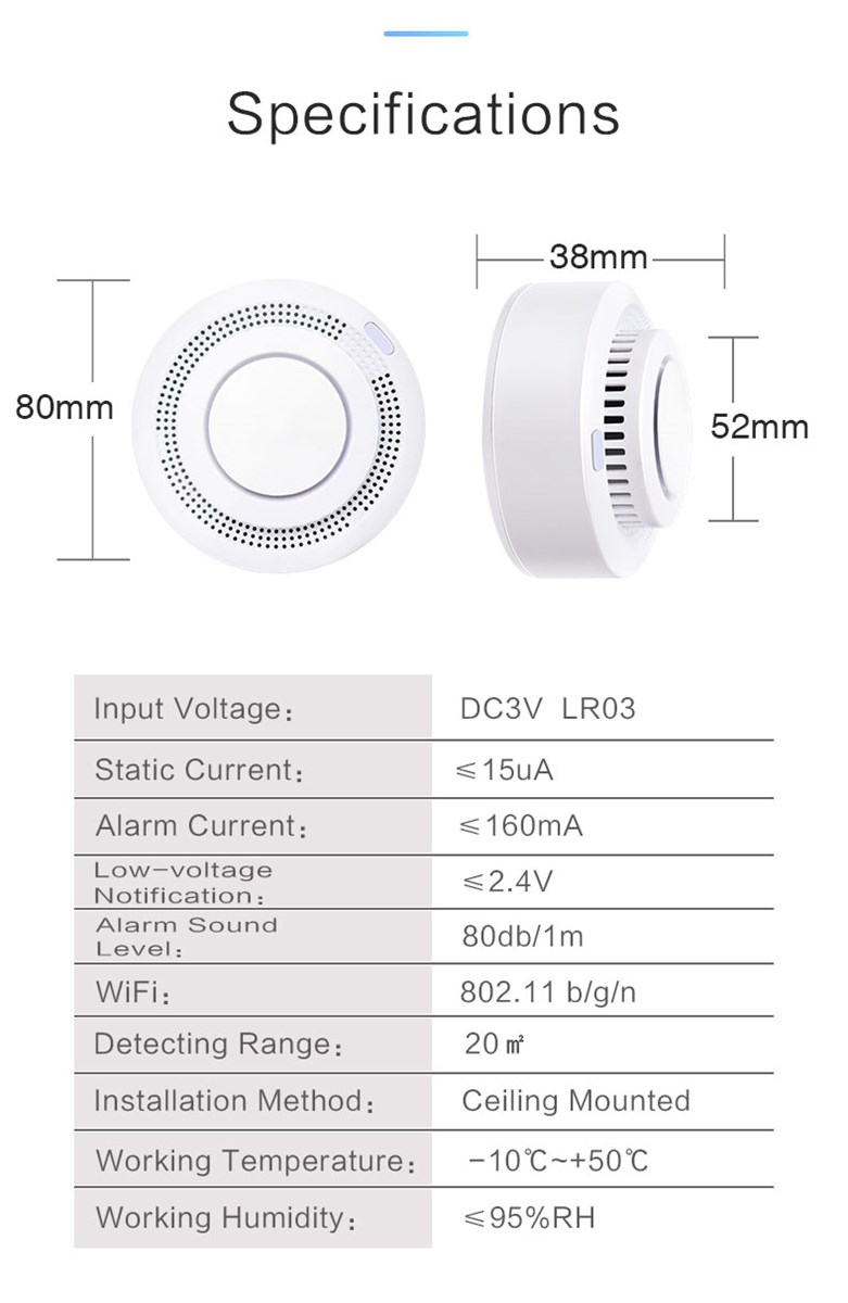 WiFi Smart IoT Wireless Smoke Fire Alarm Detector