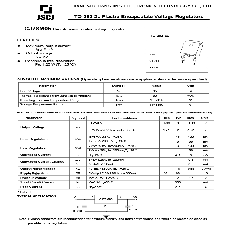JSCJ CJ78M05 Threeterminal voltage regulator integrated circuit