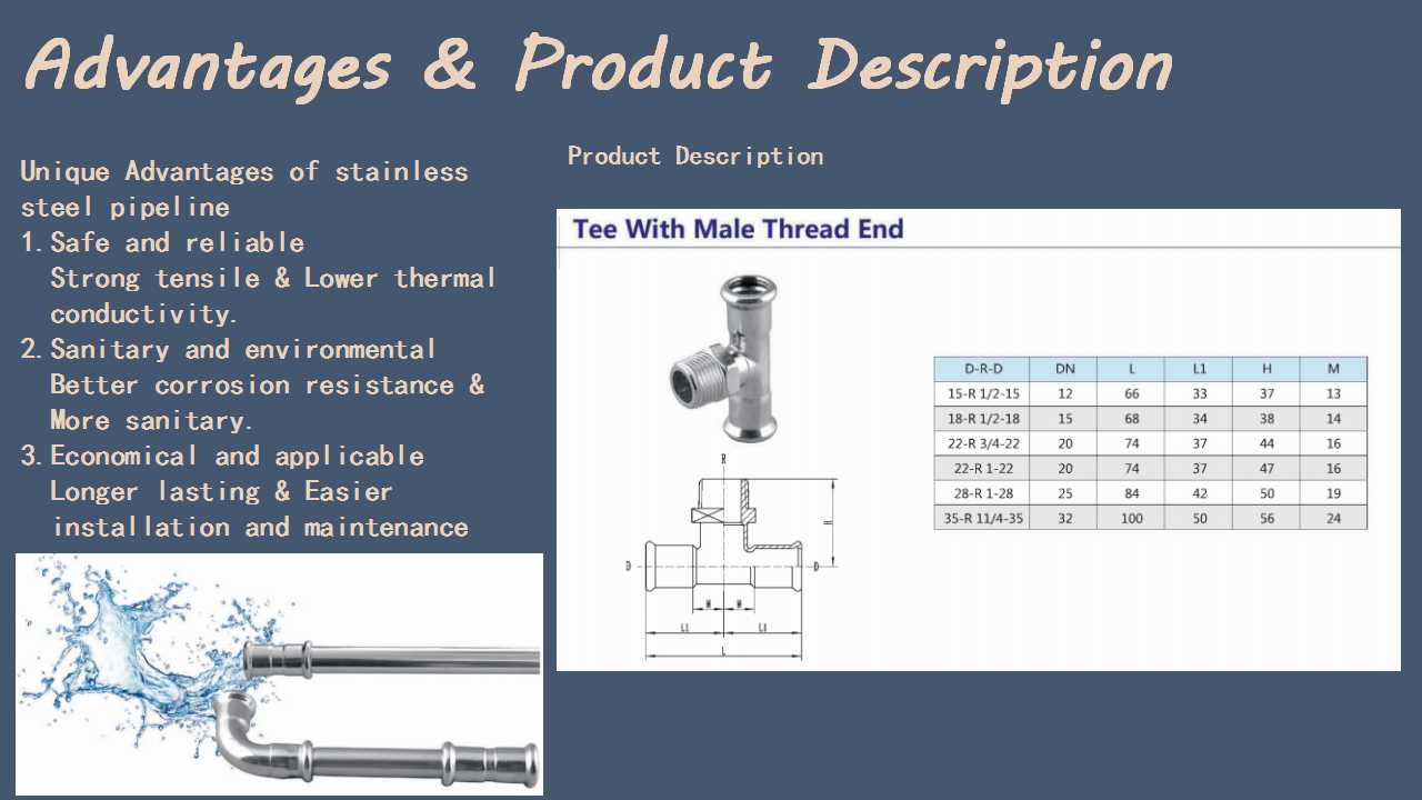 Stainless Steel Press Fitting TEE Male 304316 Press Fitting