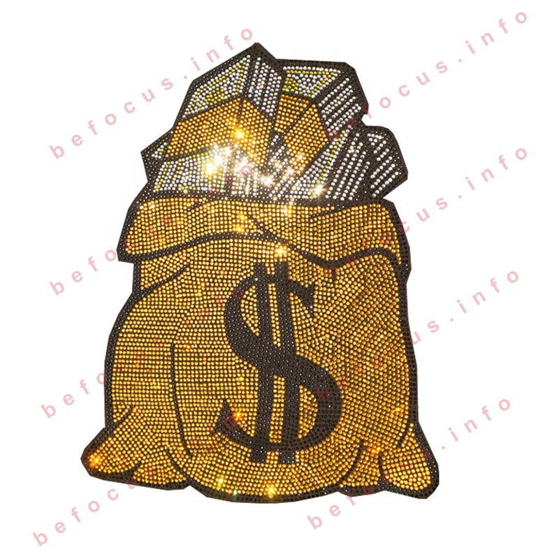 Dollars Money Bag HotFix Rhinestone Transfers Strass Appliques Crystal Motifs for Clothing
