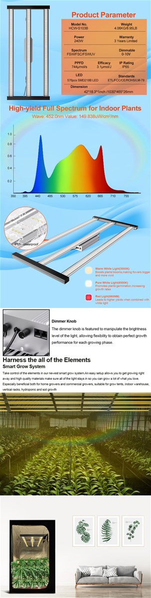 Hot Sale Customizable LM218B 240W Indoor Plant Grow Light Full Spectrum WiFi Controllable LED Grow Light Bar For GreenHo