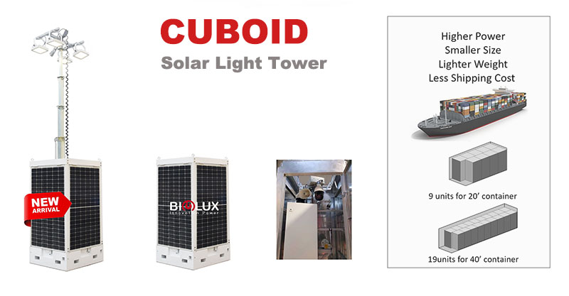 Cuboid Shape 4 Solar Panels Portable Solar Light Tower with Telescopic Mast for Parking Lot