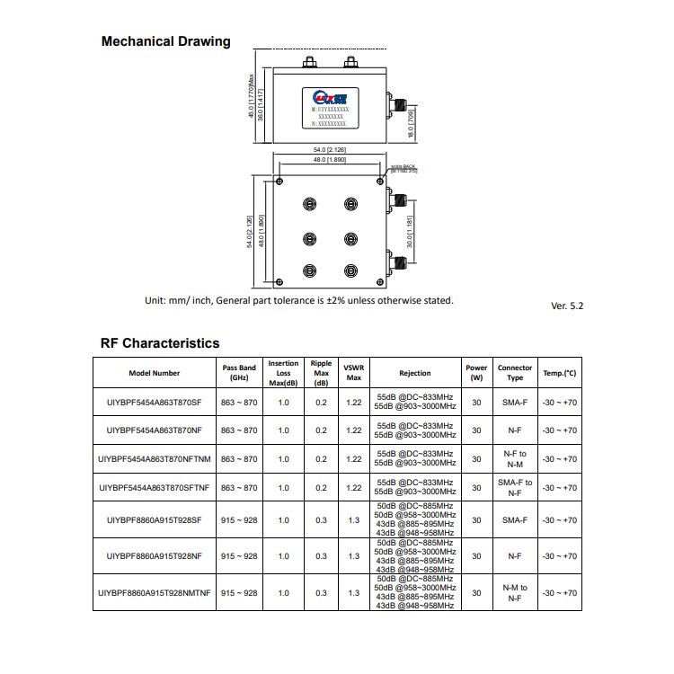 IP50 863MHz to 870MHz RF Cavity Bandpass Filter 868MHz with N Female