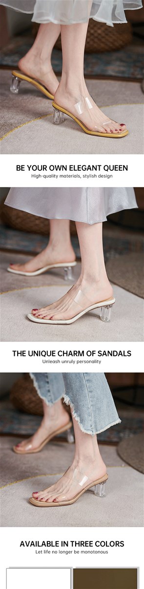 2021 new summer net red transparent sandals womens middle heel thick heel crystal high heels fairy style oneline belt