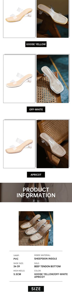 2021 new summer net red transparent sandals womens middle heel thick heel crystal high heels fairy style oneline belt