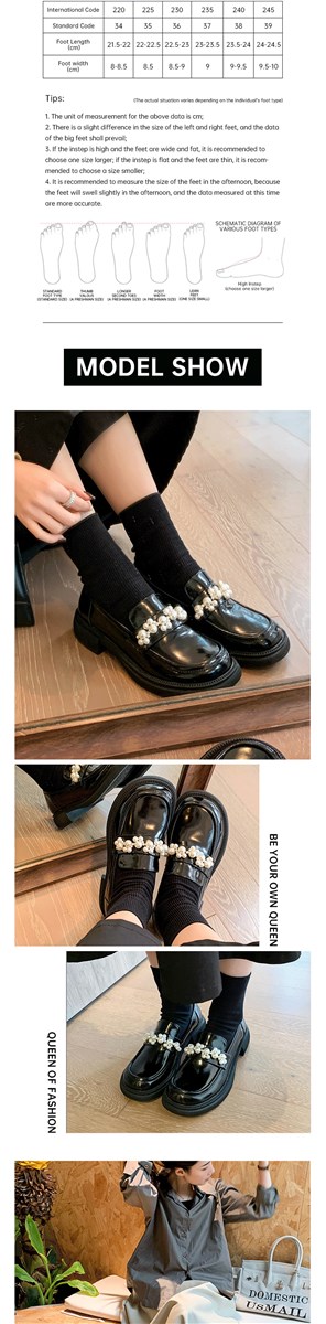 Thick soled Mary Jane shoes pearl round head British style small leather shoes womens minority JK retro square head MID