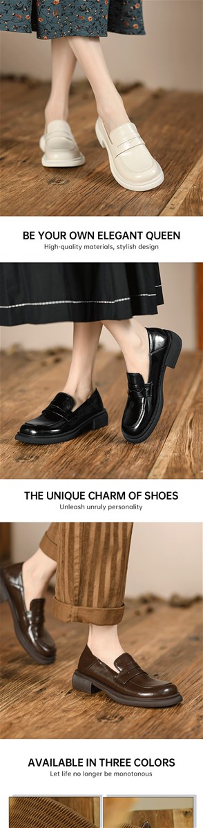 European spring new fashion thick bottom shallow mouth round head small leather shoes womens Lefu shoes leather versati