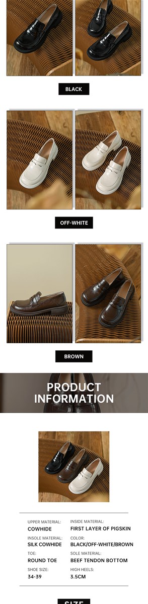 European spring new fashion thick bottom shallow mouth round head small leather shoes womens Lefu shoes leather versati