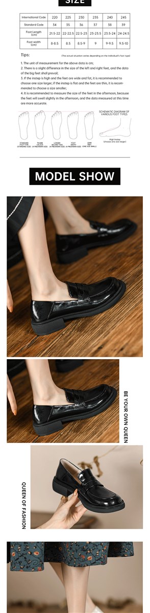 European spring new fashion thick bottom shallow mouth round head small leather shoes womens Lefu shoes leather versati