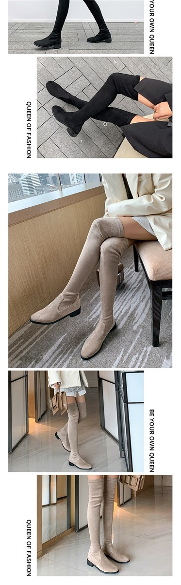 5050 leather elastic flat bottom thin leg over knee boots autumn and winter new plush long tube womens Boots