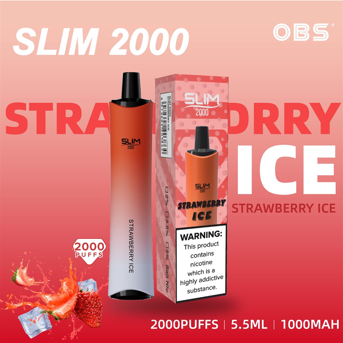Factory Wholesale High Quality Obs Brand Pod Slim2000puffs VapPen