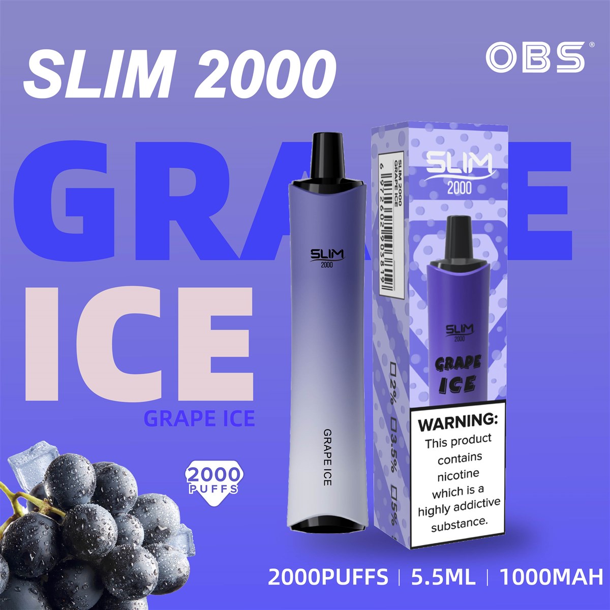 Factory Wholesale High Quality Obs Brand Pod Slim2000puffs VapPen